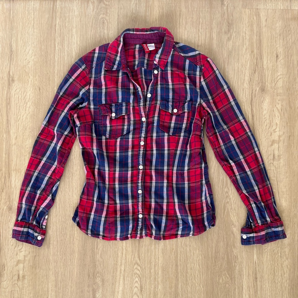 H&M Red and Blue Plaid Button Down Shirt